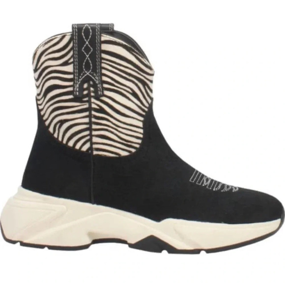 New Dan Post Dingo Safari Cowboy Boots Sneaker Leather Black Zebra western 6 - Picture 1 of 14